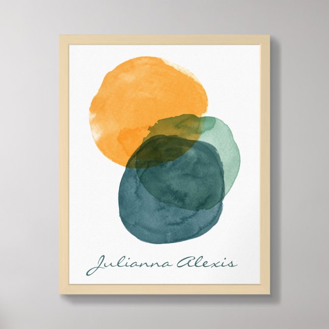 Abstract Watercolor Shapes Teal Blue Personalized Framed Art (Framed Front)