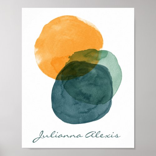 Abstract Watercolor Shapes Teal Blue Personalized Poster