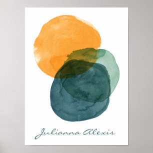 Abstract Watercolor Shapes Teal Blue Personalized Poster