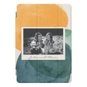 Abstract Watercolor Shapes Teal Blue Photo Name iPad Pro Cover