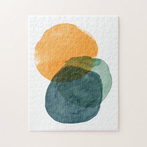 Abstract Watercolor Shapes Teal Organic Aesthetic Jigsaw Puzzle