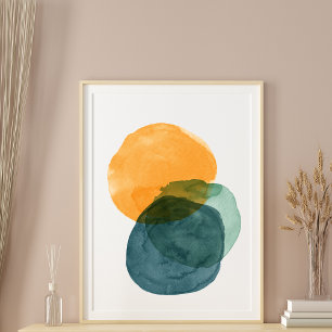 Abstract Watercolor Shapes Teal Organic Aesthetic Poster