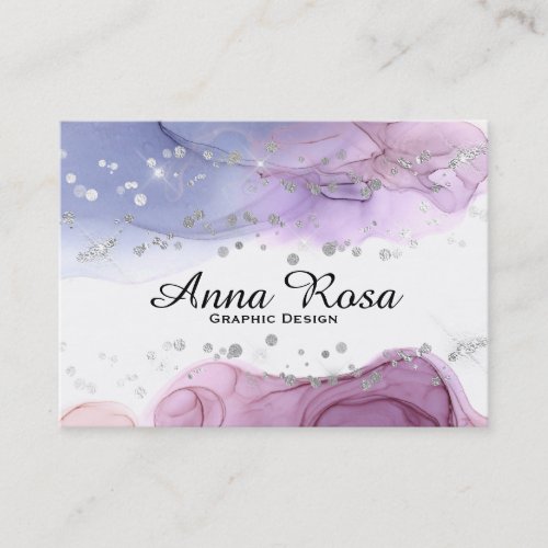  Abstract Watercolor Silver Glitter Modern Art Business Card