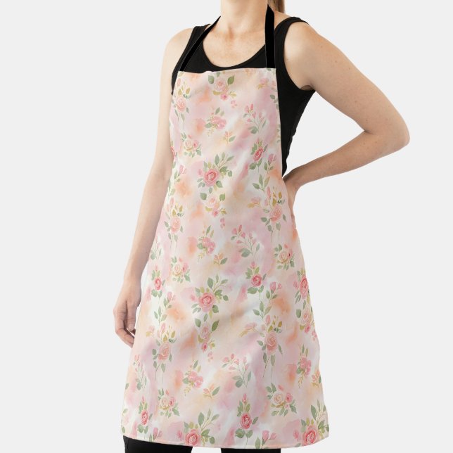 Abstract Watercolor Small Peach Pink Flowers Apron (Insitu)