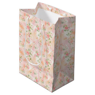 Abstract Watercolor Small Peach Pink Flowers Medium Gift Bag