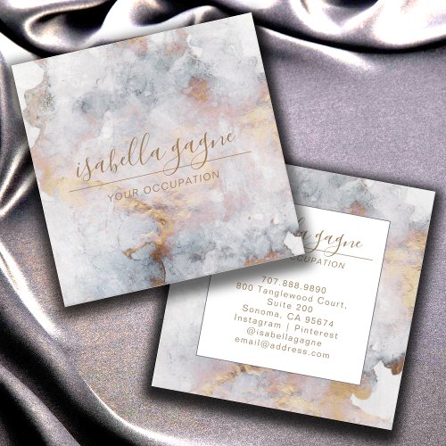 Abstract Watercolor Smoky Blue And Gold  Square Business Card