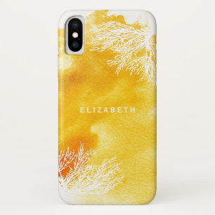 Abstract watercolor splash, yellow coral reef iPhone x case