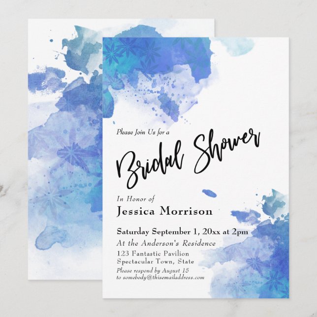 Abstract Watercolor Splashes Bridal Shower Invitation (Front/Back)