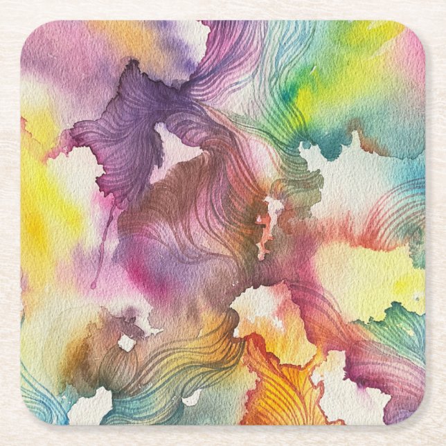 Abstract Watercolor  Square Paper Coaster (Front)