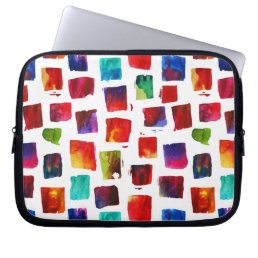 Abstract watercolor squares geometric pattern laptop sleeve