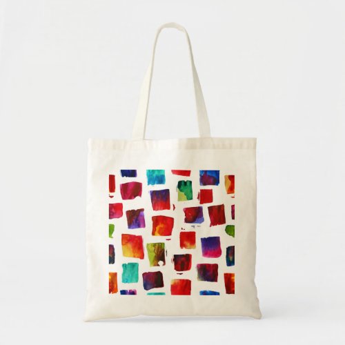 Abstract watercolor squares geometric pattern tote bag