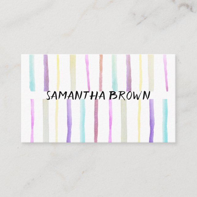 abstract watercolor stripes colorful modern custom business card (Front)