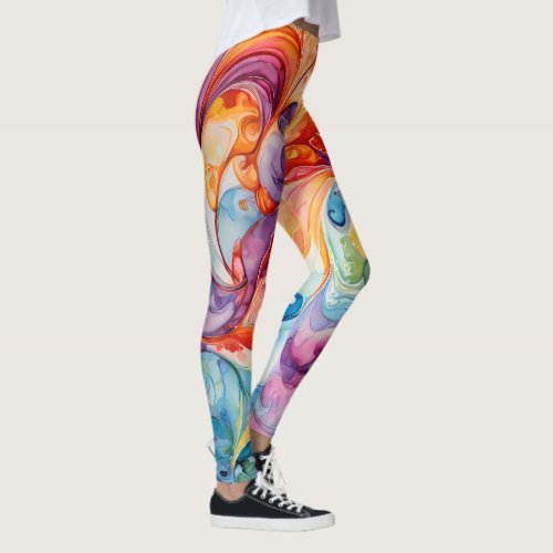 Abstract Watercolor Sunset Colors Leggings