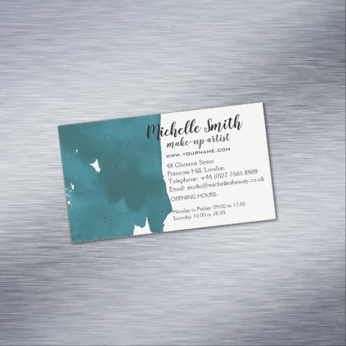 Abstract watercolor teal color splash brush stroke business card magnet