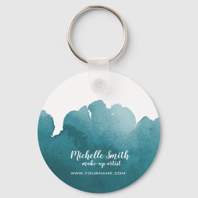 Abstract watercolor teal color splash brush stroke keychain (Front)