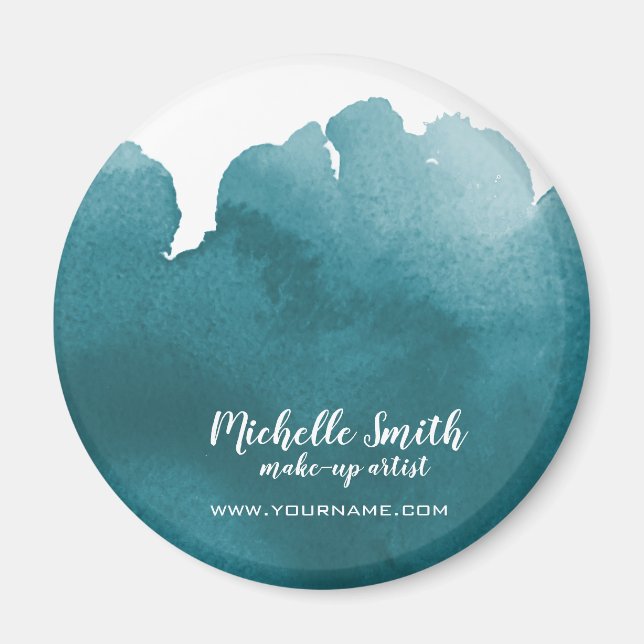 Abstract watercolor teal color splash brush stroke magnet (Front)