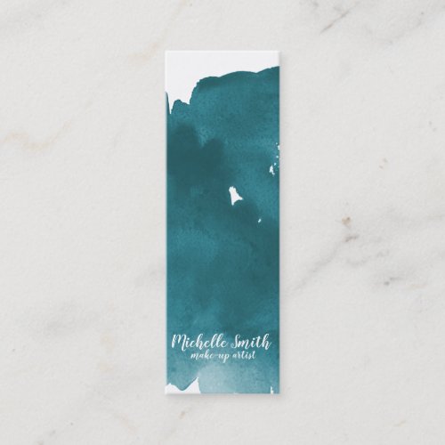 Abstract watercolor teal color splash brush stroke mini business card