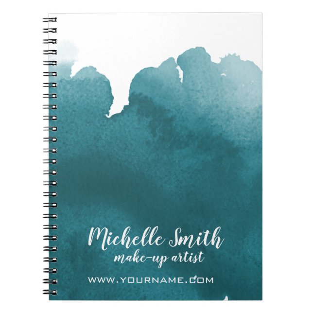 Abstract watercolor teal color splash brush stroke notebook (Front)