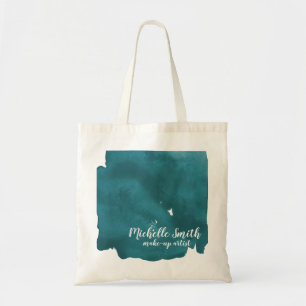Abstract watercolor teal color splash brush stroke tote bag