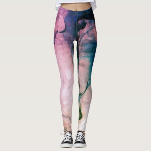  Abstract Watercolor Teal Pink Blue Bubbles Leggings