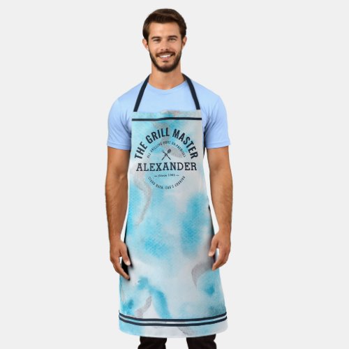 Abstract Watercolor Teals Grill Master Tie_Dye Apron