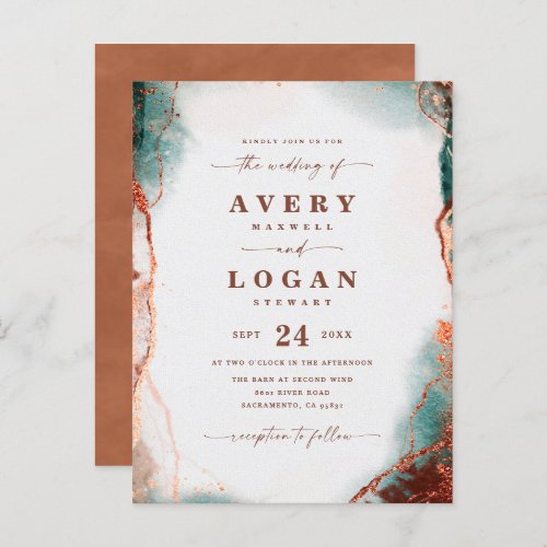 Abstract Watercolor Terra Cotta Wedding Invitation