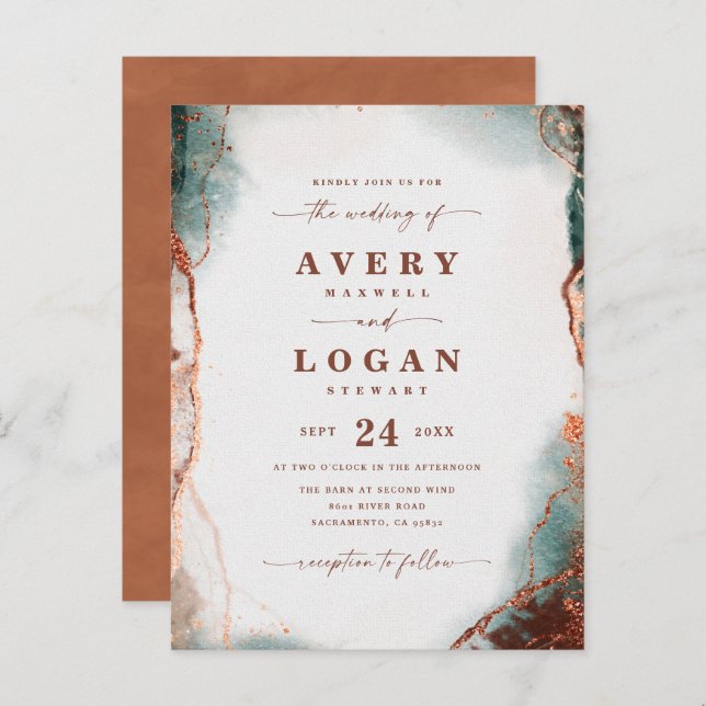 Abstract Watercolor Terra Cotta Wedding Invitation (Front/Back)