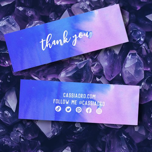 Abstract Watercolor Thank You Social Media Icons Mini Business Card