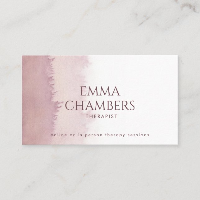 Abstract Watercolor Therapist Counselor Dusty Rose Business Card (Front)