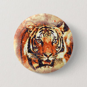 Abstract Watercolor Tiger Animal Rights Button Pin