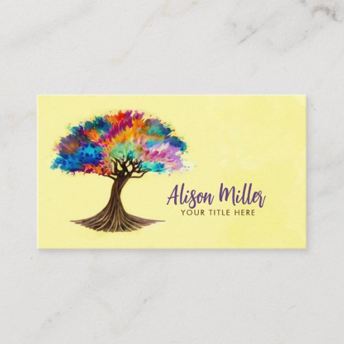 Abstract Watercolor Tree with Colorful Foliage Business Card