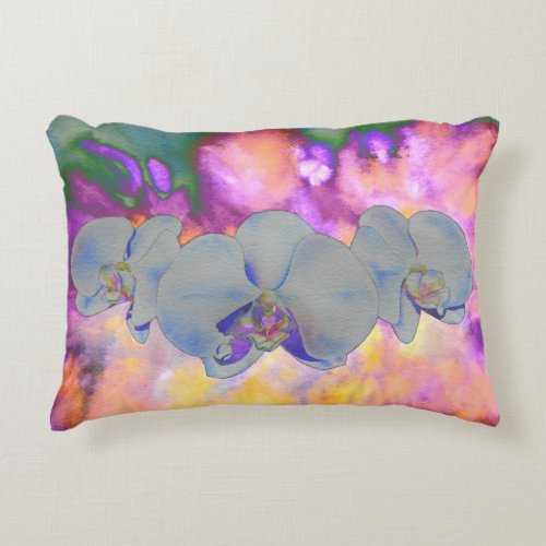  Abstract watercolor tropical floral orchids Accent Pillow