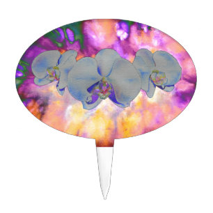 Abstract watercolor tropical floral orchids Cake Topper