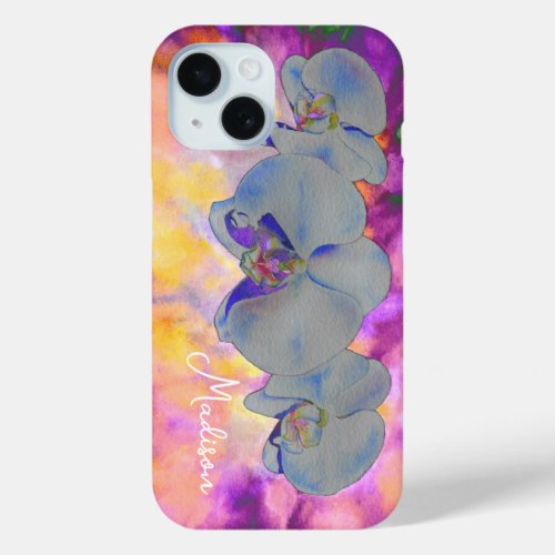  Abstract watercolor tropical floral orchids iPhone 15 Case