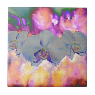 Abstract watercolor tropical floral orchids Ceramic Tile