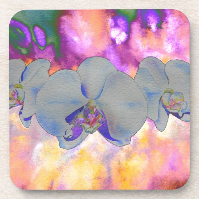  Abstract watercolor tropical floral orchids Coaster (Front)