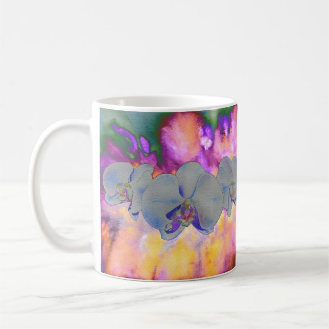  Abstract watercolor tropical floral orchids Coffee Mug (Left)