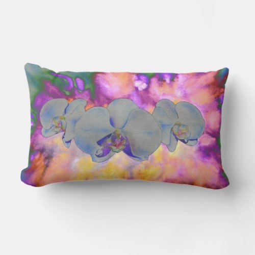  Abstract watercolor tropical floral orchids Lumbar Pillow