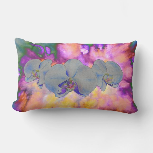  Abstract watercolor tropical floral orchids Lumbar Pillow (Front)