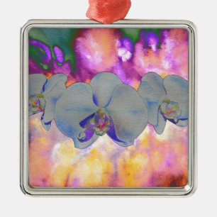 Abstract watercolor tropical floral orchids Metal Ornament