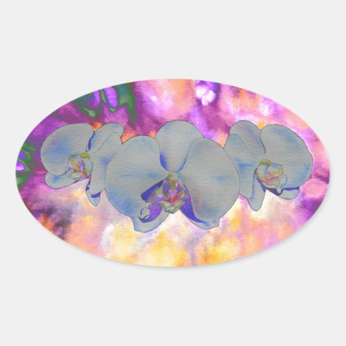  Abstract watercolor tropical floral orchids Oval Sticker