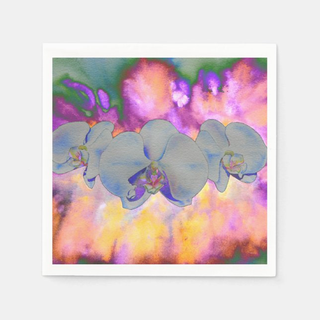  Abstract watercolor tropical floral orchids Paper Napkins (Front)