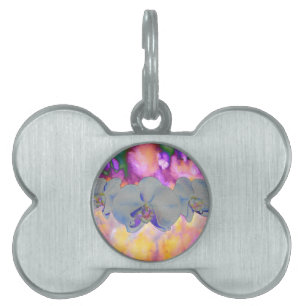 Abstract watercolor tropical floral orchids Pet Name Tag