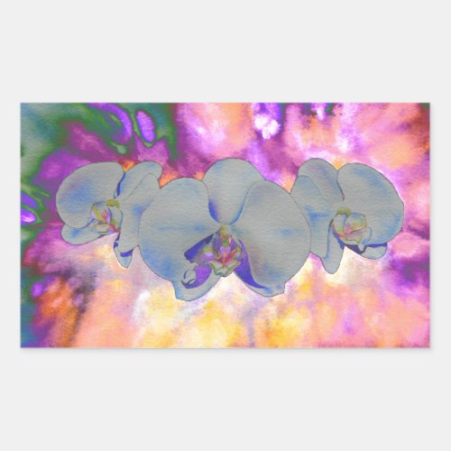  Abstract watercolor tropical floral orchids Rectangular Sticker