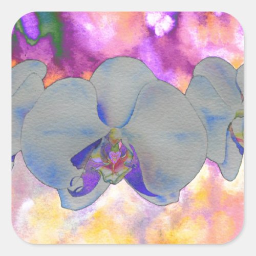  Abstract watercolor tropical floral orchids Square Sticker