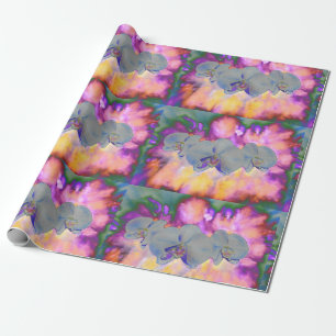 Abstract watercolor tropical floral orchids Wrapping Paper