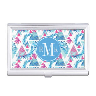 Abstract Watercolor Tropical Leaf Pattern Business Card Case