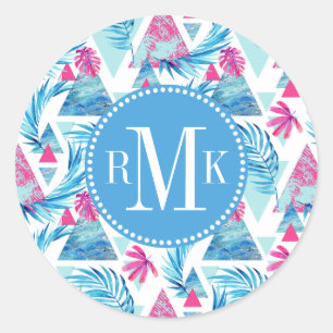 Abstract Watercolor Tropical Leaf Pattern Classic Round Sticker