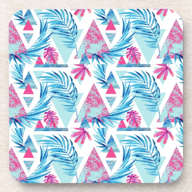 Abstract Watercolor Tropical Leaf Pattern Coaster (Front)