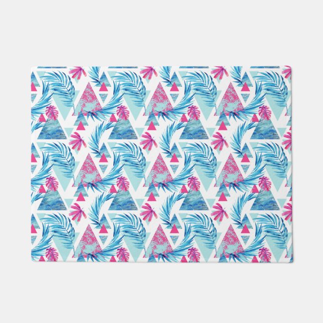 Abstract Watercolor Tropical Leaf Pattern Doormat (Front)